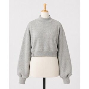Blogilates Marshmallow Mock Neck Sweatshirt Heather Gray Crop Thumb Hole Large